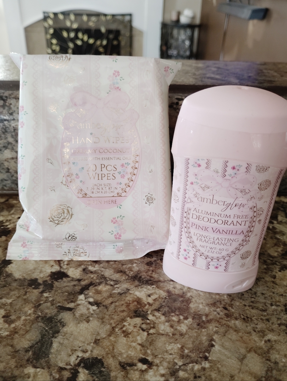 Amberglow Pink Vanilla Aluminum Free Deodorant + Hand Wipes Set Multiple - Picture 1 of 10